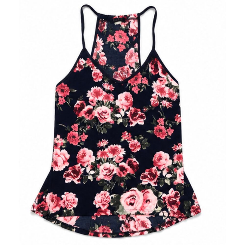 love J Navy Floral Racerback Cami with Pink Roses